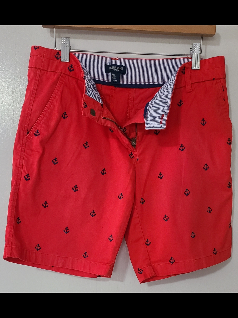 British Khaki Red Anchor-Print Women’s Shorts